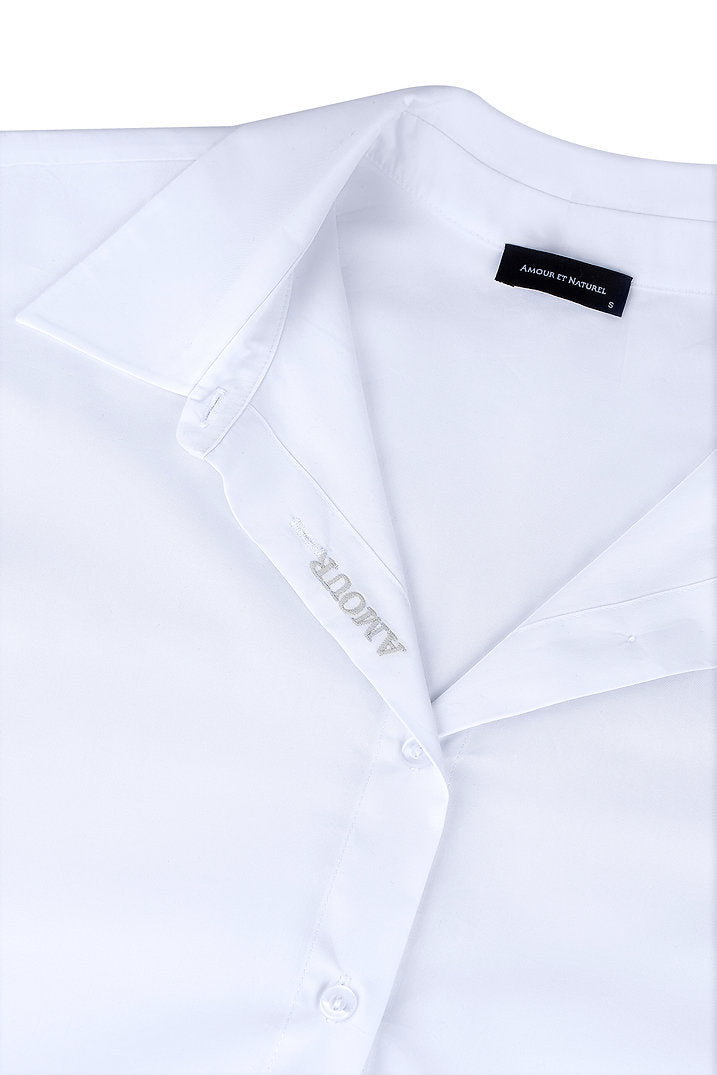 Nakışlı Oversize Beyaz Gömlek