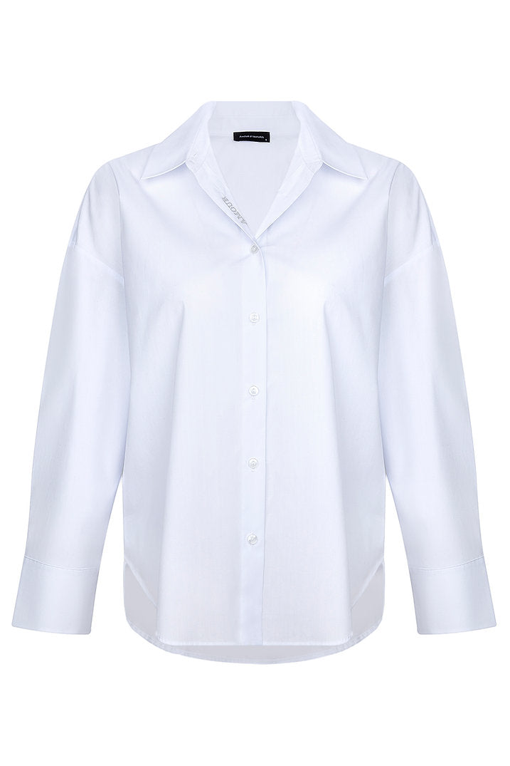 Nakışlı Oversize Beyaz Gömlek