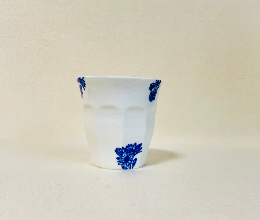 Blue Flower Beyaz Porselen Espresso Bardağı