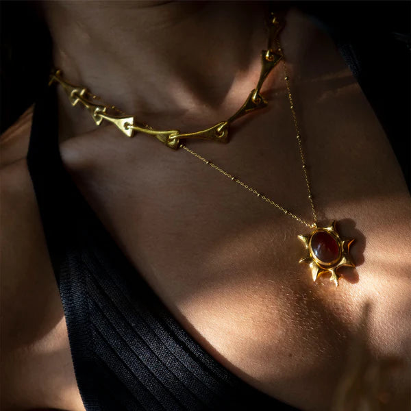 Helios Altın Kaplama Akik Kolye