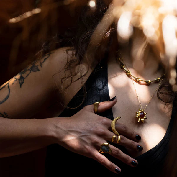 Helios Altın Kaplama Akik Kolye