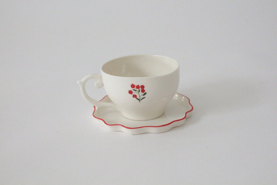 Fine Flower-Rustik Beyaz Kahve Fincan & Tabağı