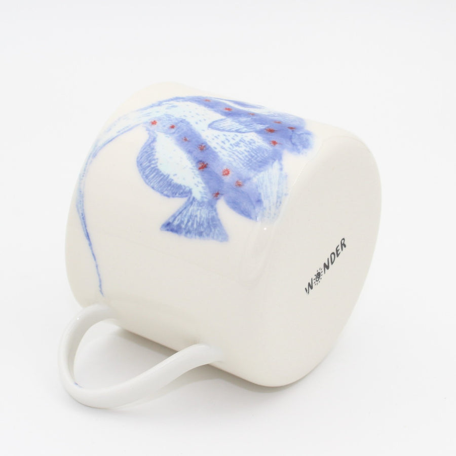 Luna Beyaz Mavi Balık Porselen Kupa