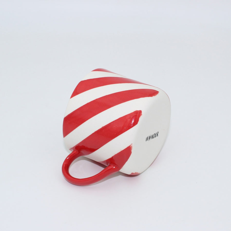 Luna Beyaz Kırmızı Çizgili Porselen Kupa