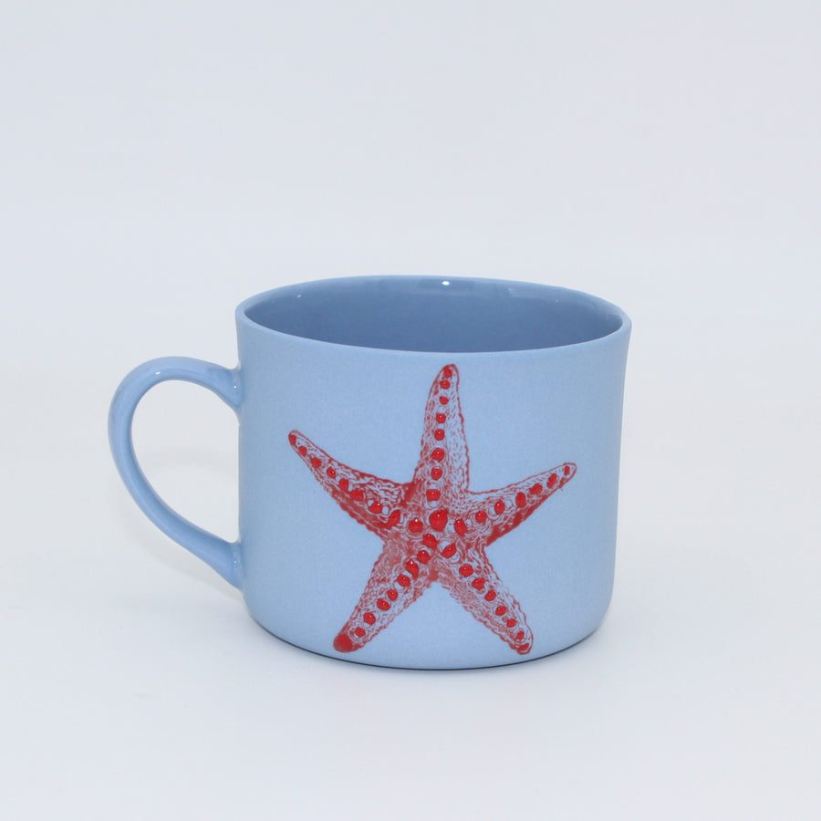 Luna Mavi Kırmızı Denizyıldızı Porselen Kupa