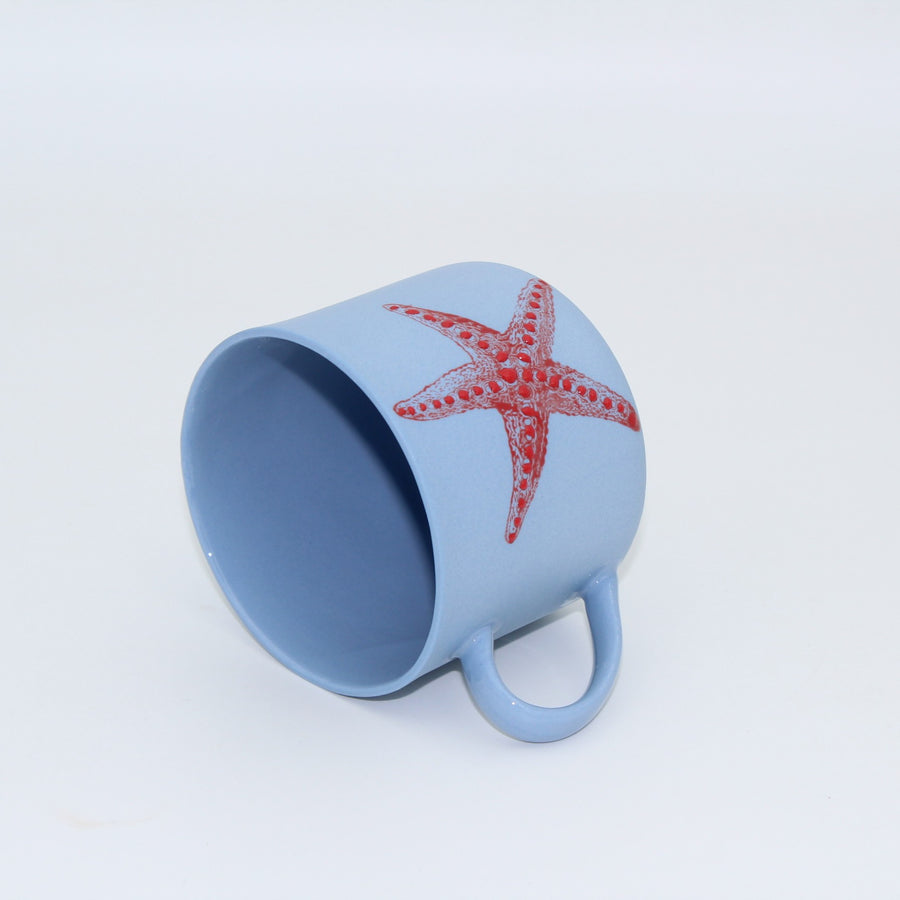 Luna Mavi Kırmızı Denizyıldızı Porselen Kupa