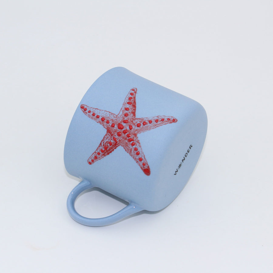 Luna Mavi Kırmızı Denizyıldızı Porselen Kupa