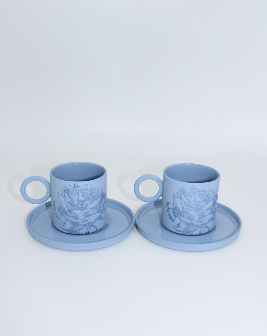 Mia Mavi Lacivert Çiçekli Porselen Fincan ve Tabağı