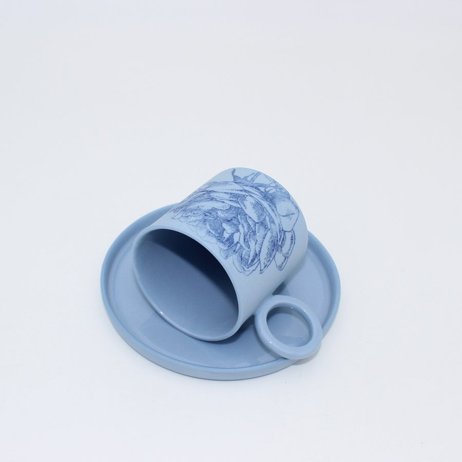 Mia Mavi Lacivert Çiçekli Porselen Fincan ve Tabağı