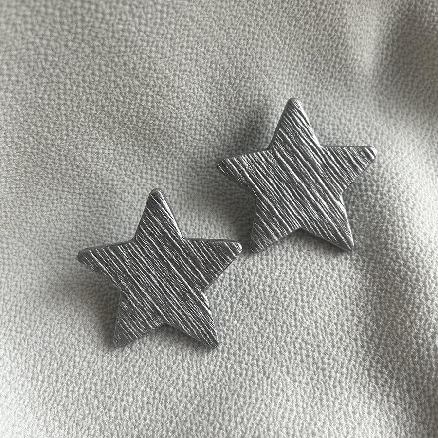 Star Metalik Gümüş Polimer Kil Küpe