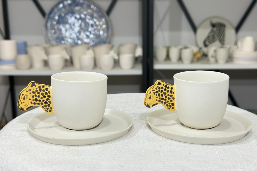 Leopar Porselen Kahve Fincanı & Tabağı Kutulu Set