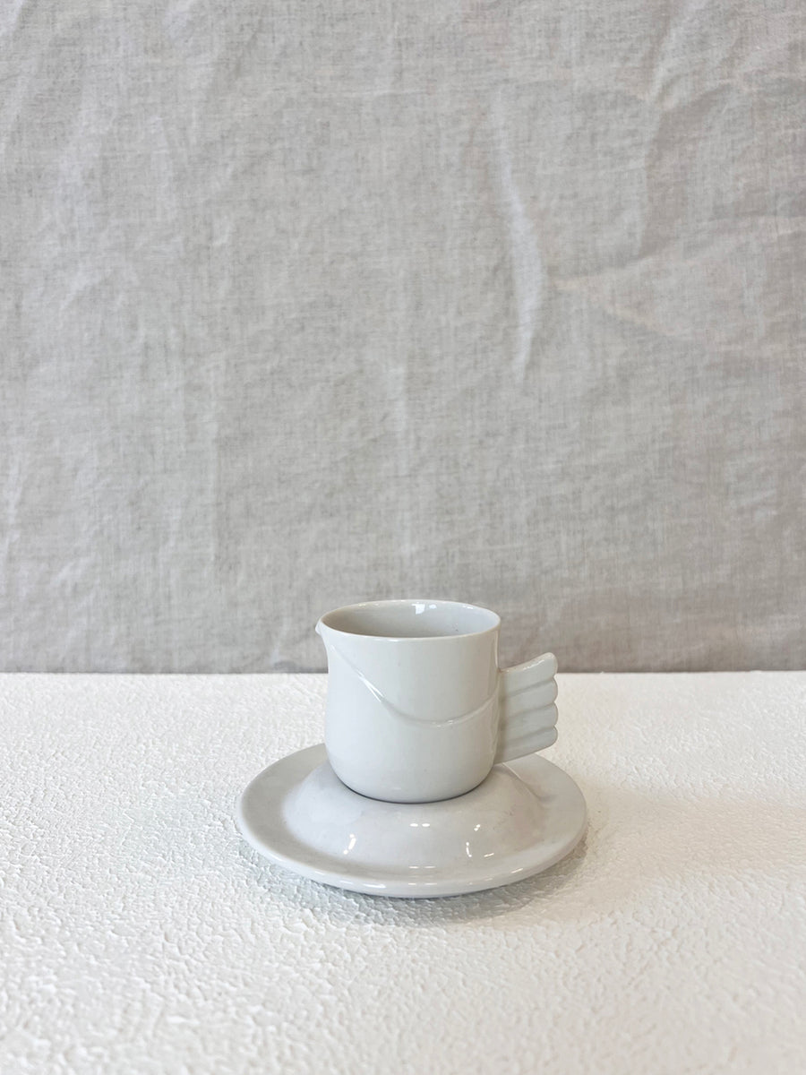 Kuşlu Beyaz Porselen Kahve Fincan & Tabağı