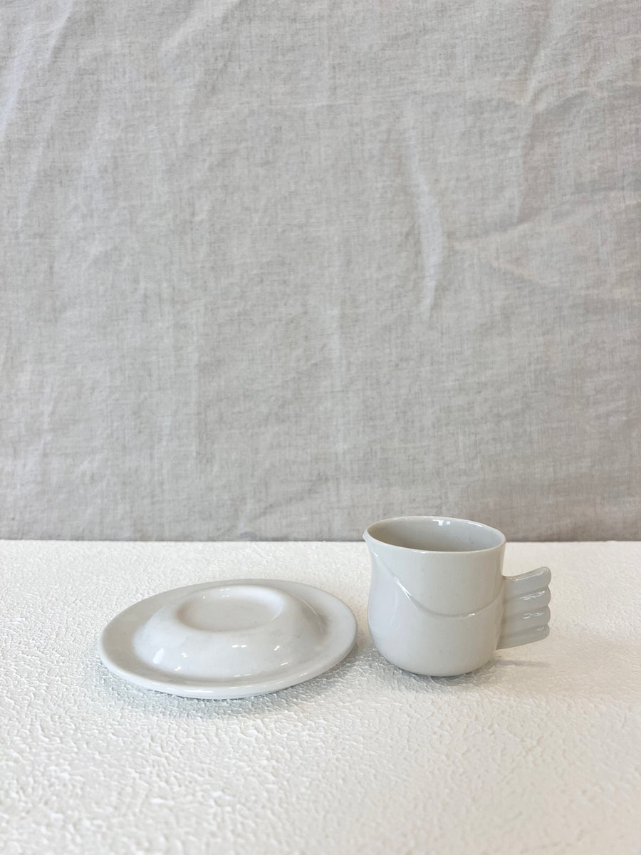 Kuşlu Beyaz Porselen Kahve Fincan & Tabağı
