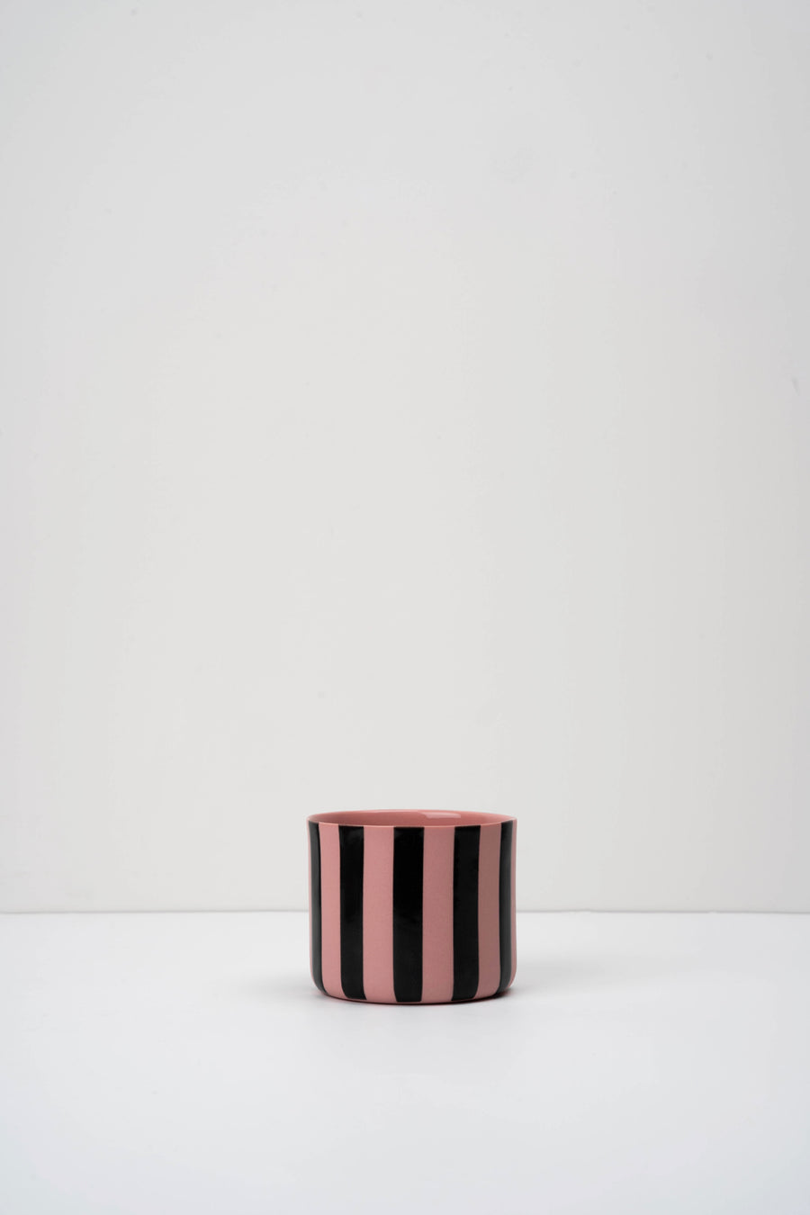 Striped Midi Pembe Siyah Porselen Bardak