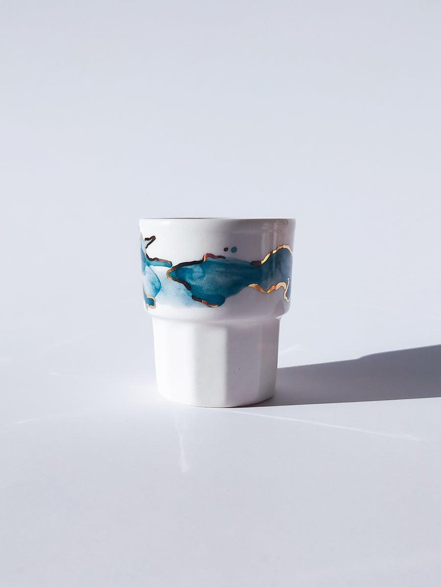 Watercolor Casablanca Mavi Altınlı porselen Espresso Bardak